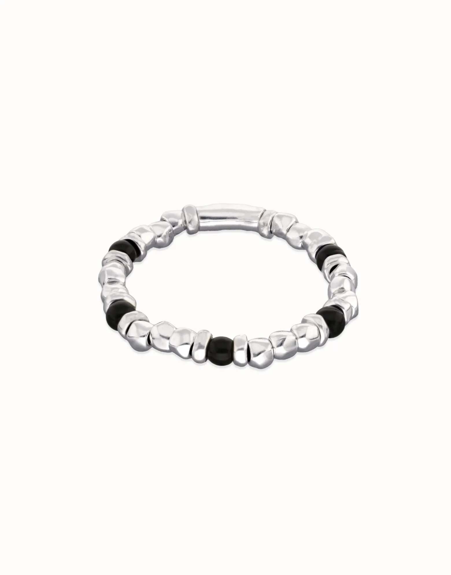 Pulsera de bolas con cuentas en plata y cristal de murano negro