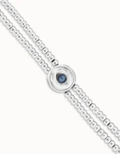 Pulsera de bolas doble bañada en plata de ley con detalle de ojo y cristal azul