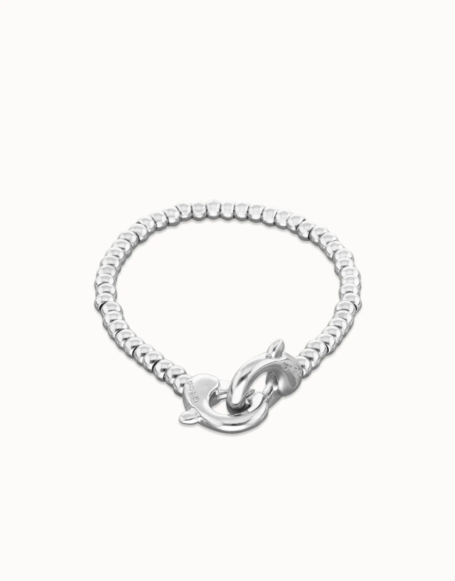 Pulsera de bolas pequeñas bañada en plata con mosquetón entrelazado