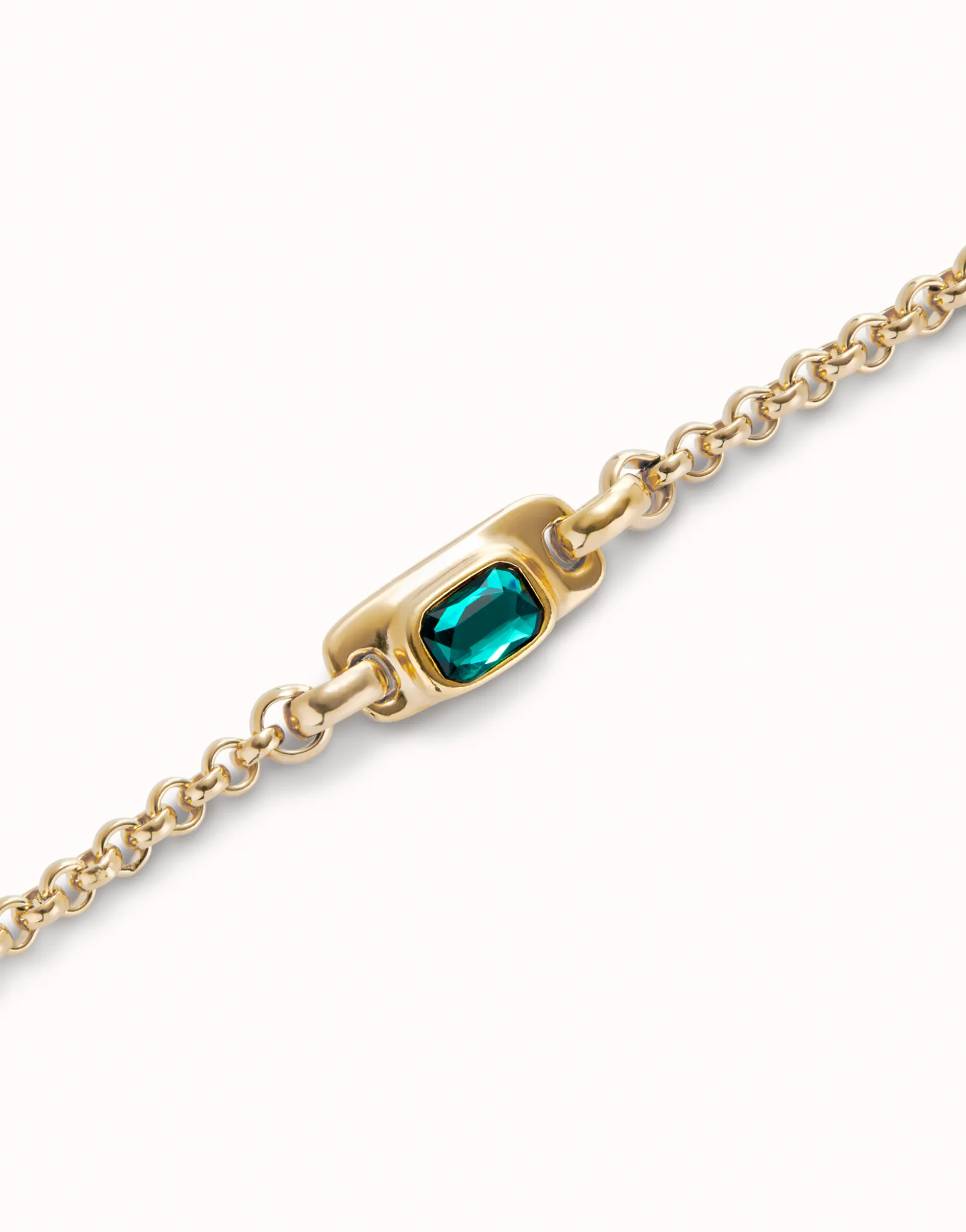 Pulsera de cadena bañada en oro 18k con cristal verde