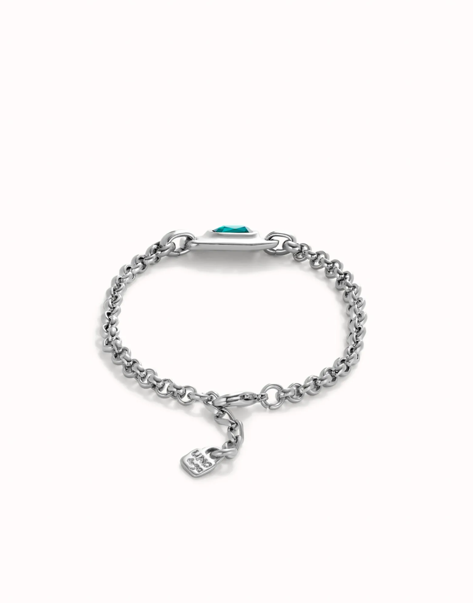 Pulsera de cadena bañada en plata de ley con cristal verde