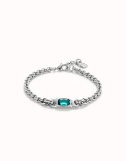 Pulsera de cadena bañada en plata de ley con cristal verde