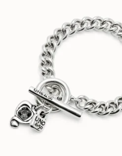 Pulsera de cadena bañada en plata de ley con cristal negro