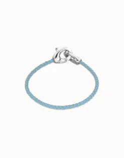 Pulsera de cuero azul con mosquetón entrelazado en plata