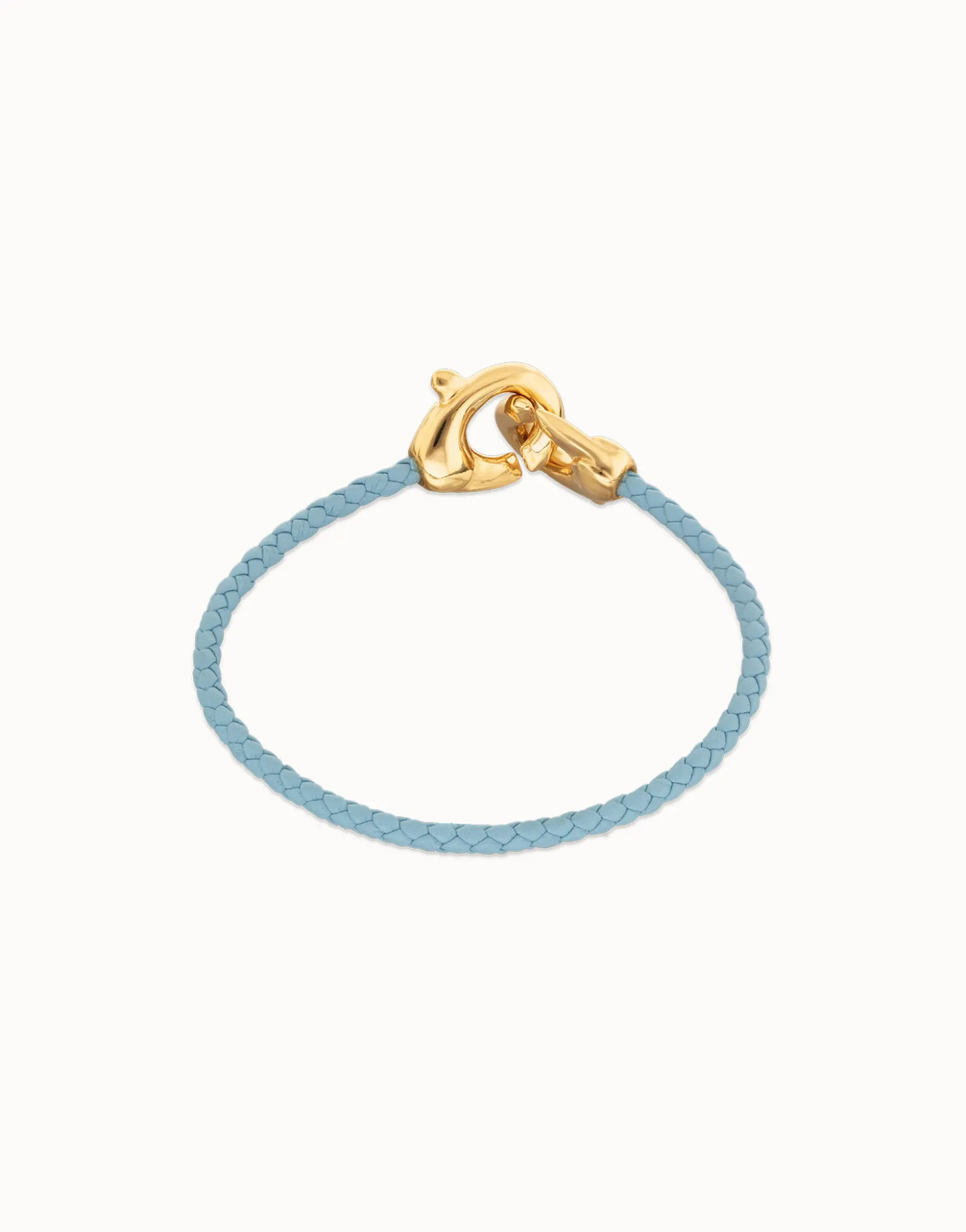 Pulsera de cuero azul con mosquetón entrelazado en oro