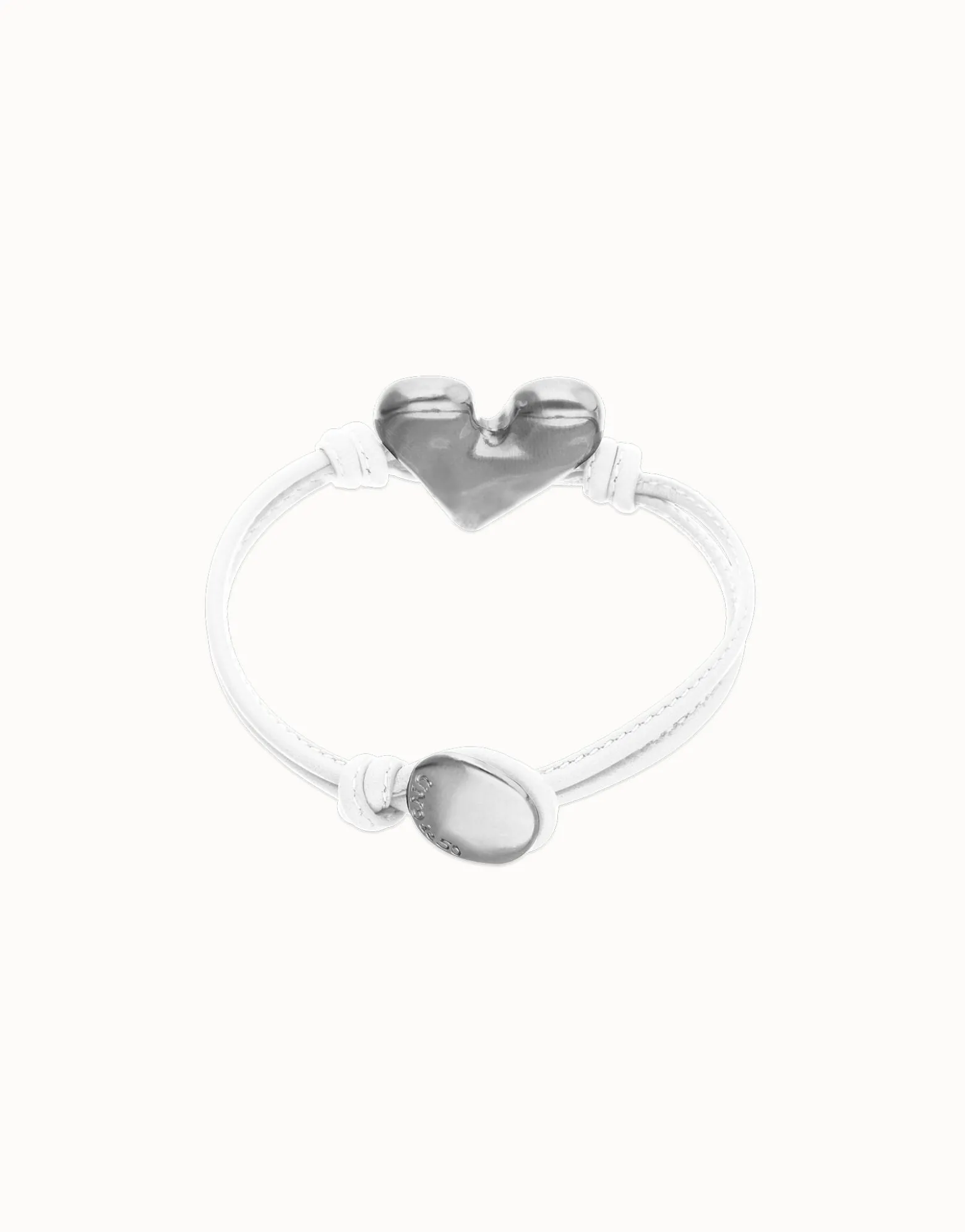 Pulsera de cuero blanco con detalle de corazón bañado en plata de ley