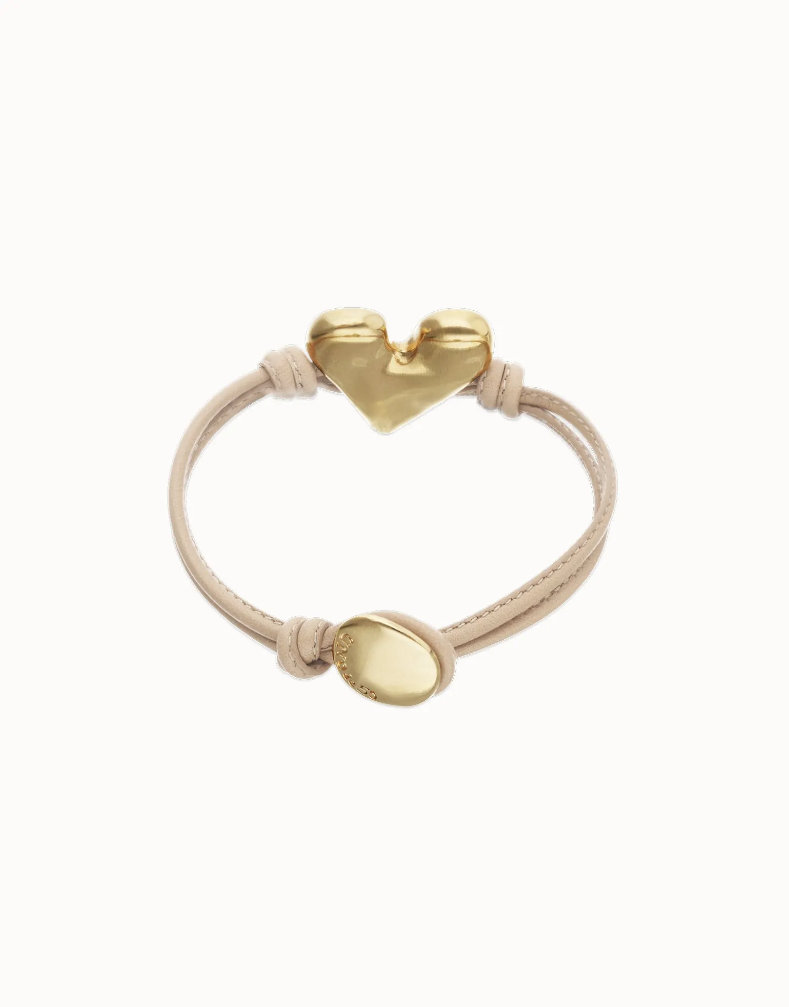 Pulsera de cuero camel con detalle de corazón bañado en oro 18k
