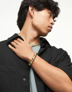 Pulsera de cuero con cuentas bañadas en oro 18k