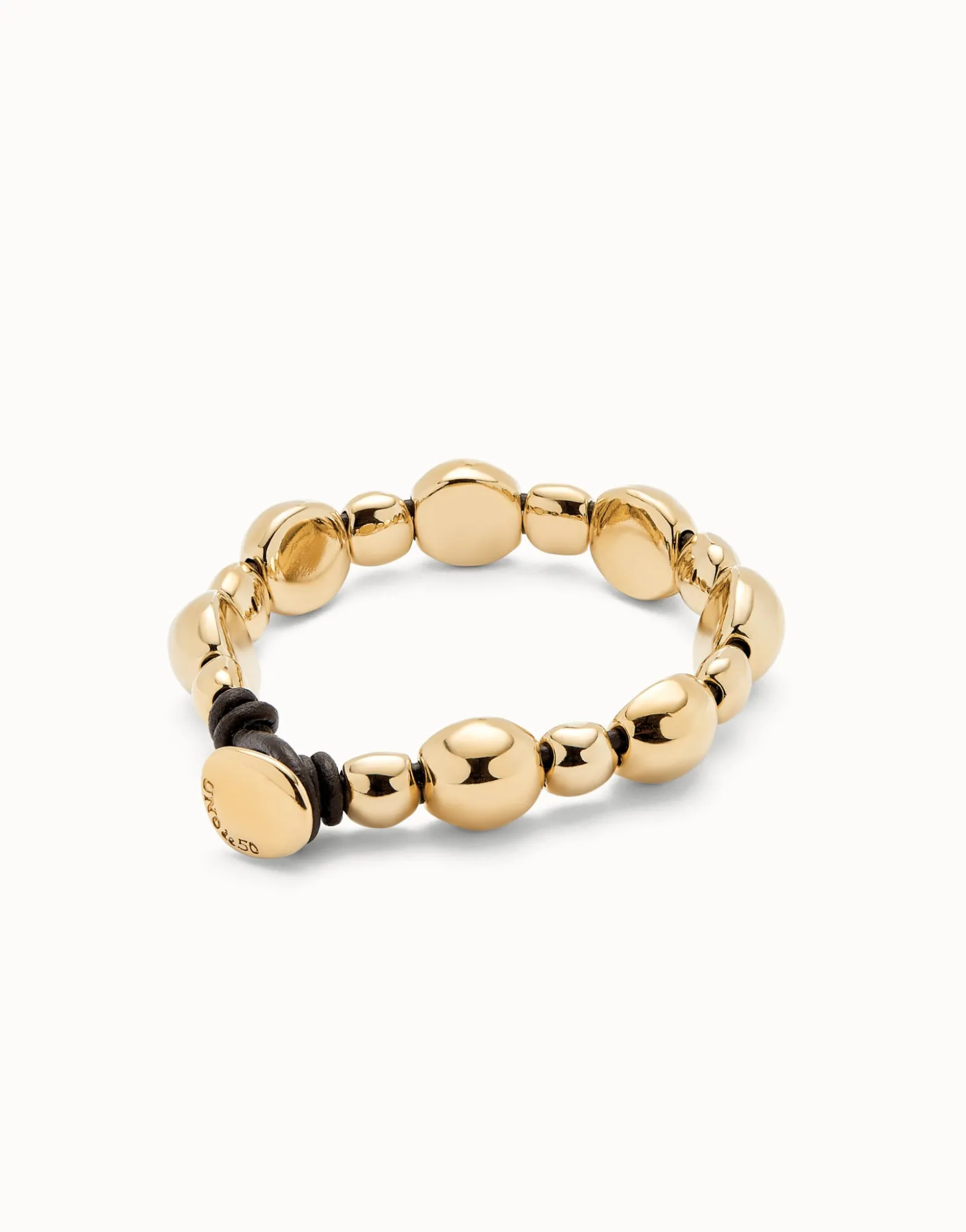 Pulsera de cuero con cuentas bañadas en oro 18k