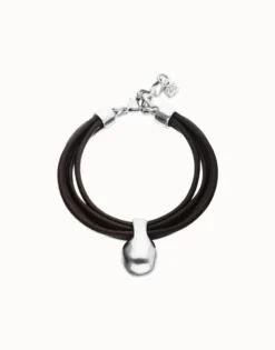 Pulsera de cuero con esfera bañada en plata de ley