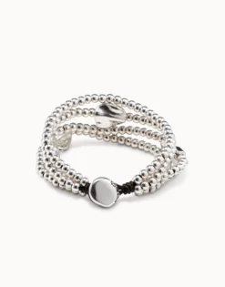 Pulsera de cuero marrón y cuentas bañadas en plata de ley