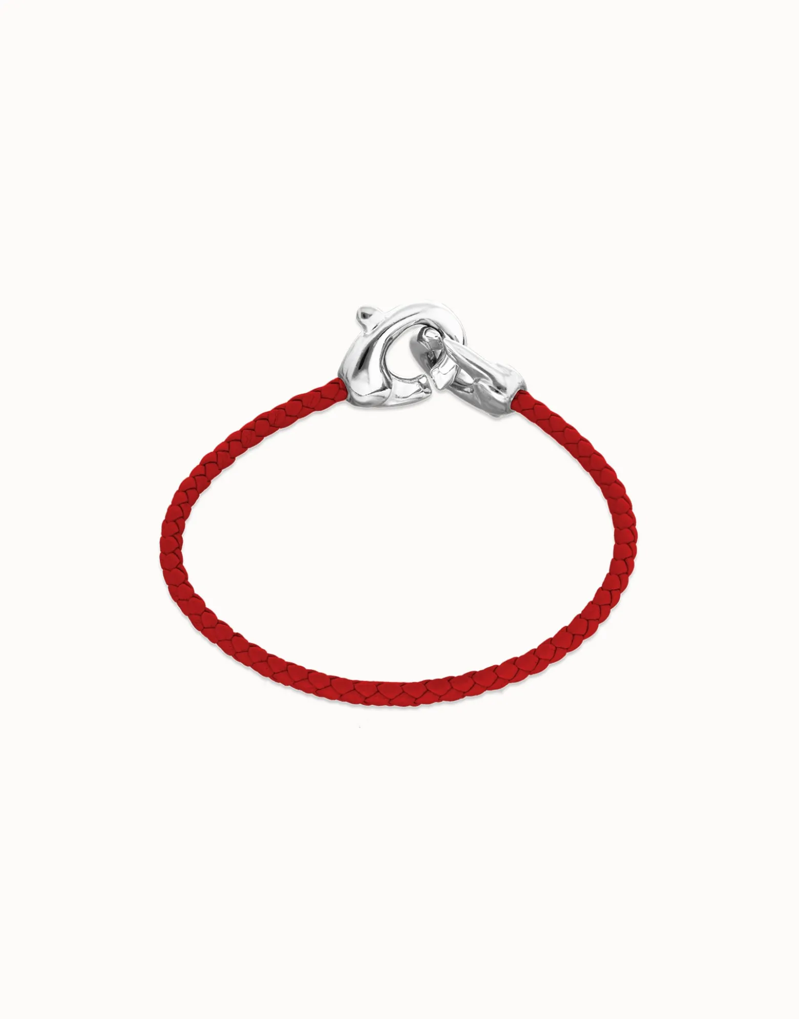 Pulsera de cuero rojo con mosquetón entrelazado en plata