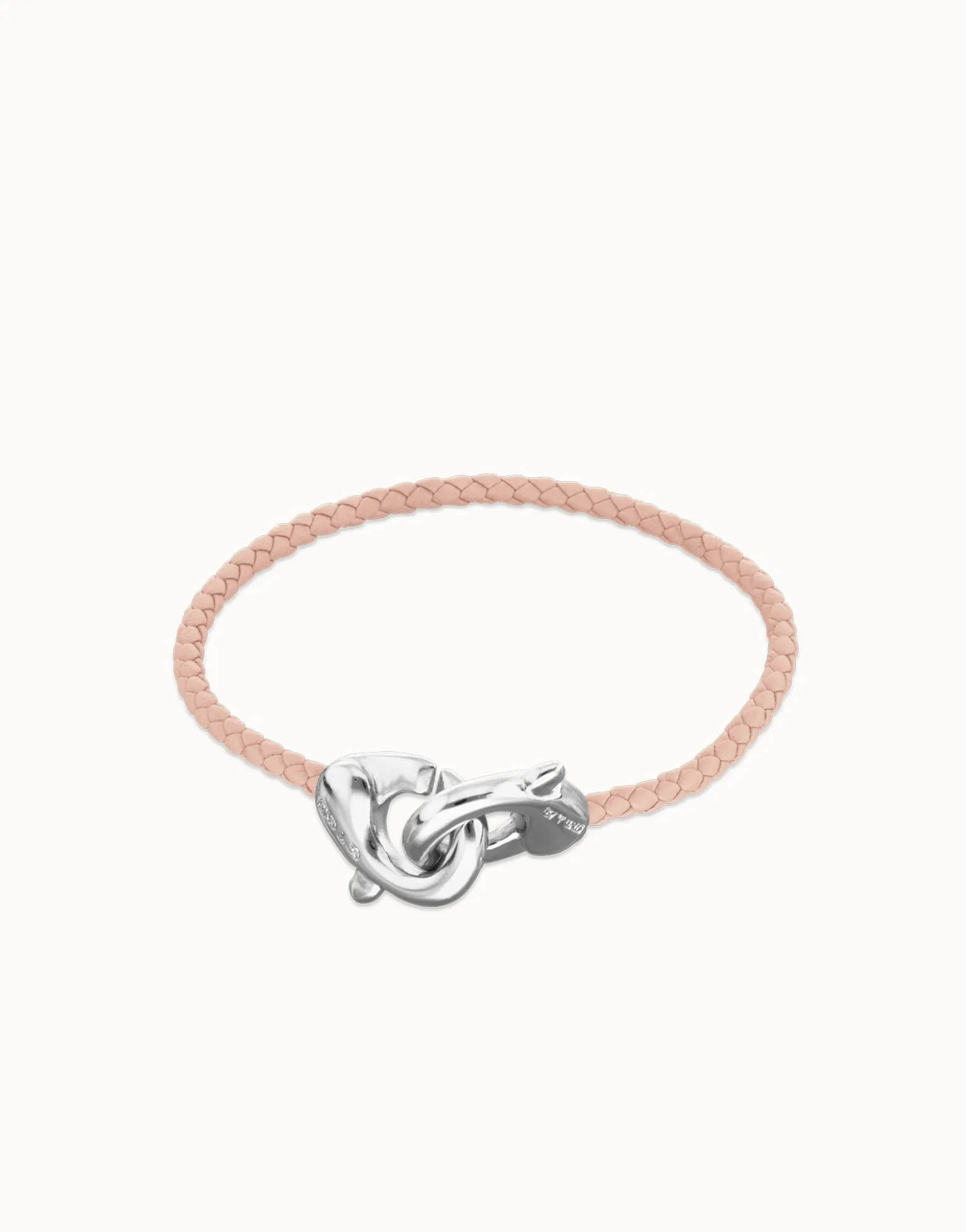 Pulsera de cuero rosa con mosquetón entrelazado en plata