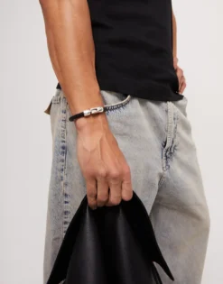 Pulsera de cuero tubular, trenzada con cierre bañado en plata de ley