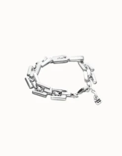 Pulsera de eslabones bañada en plata de ley con piezas cilíndricas