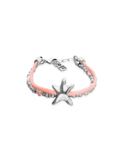 Pulsera de hilo de seda en color naranja bañada en plata con estrella de mar