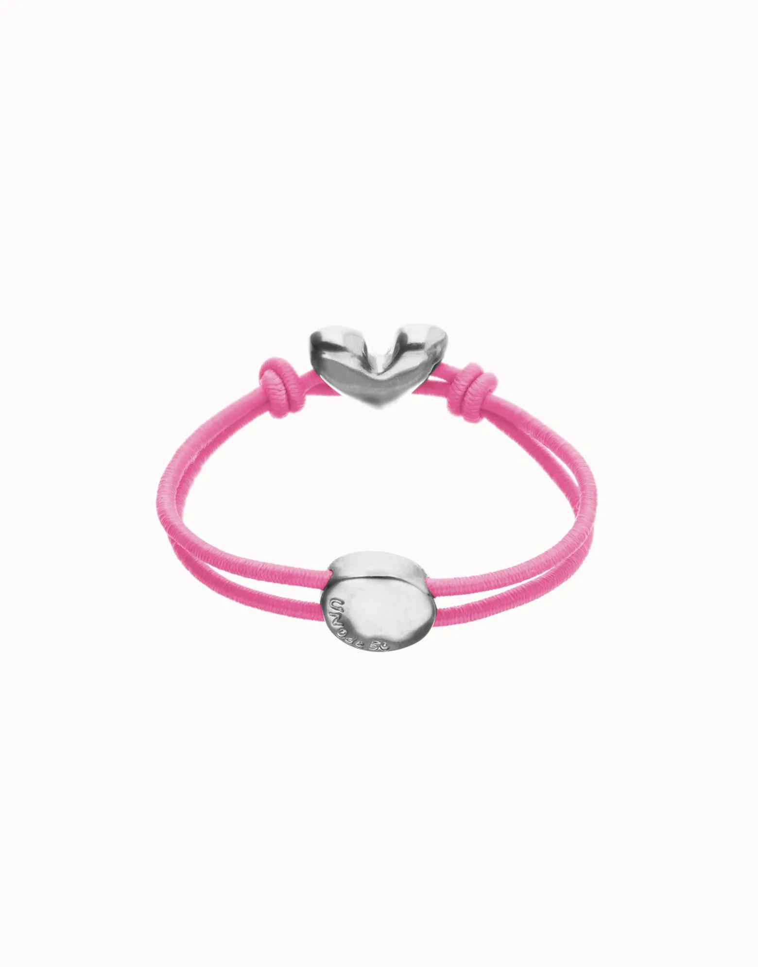 Pulsera de hilo elástico rosa con corazón bañado en plata de ley