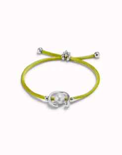 Pulsera de hilo lima con perla shell fornitura bañada en plata de ley.