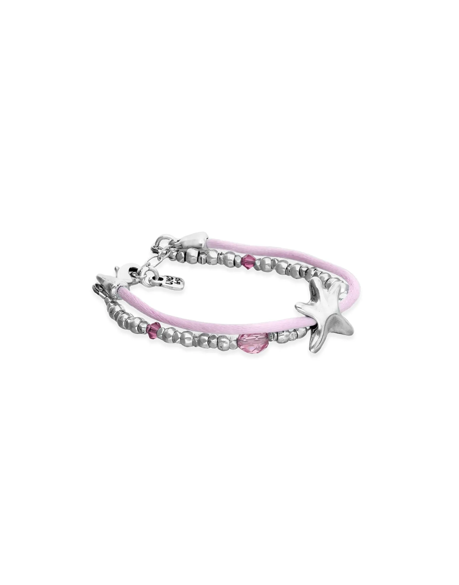 Pulsera de hilo seda color rosa bañada en plata con estrella de mar
