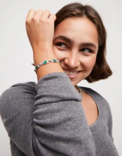 Pulsera de plata de ley con cristales verdes