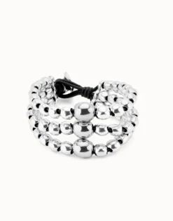 Pulsera de tres tiras de cuentas bañadas en plata de ley
