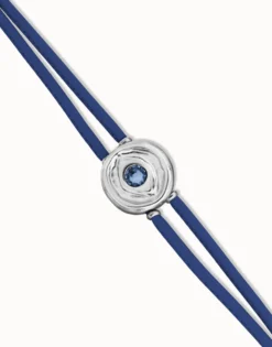 Pulsera doble de cuero azul con ojo bañado en plata de ley
