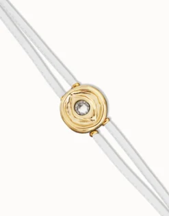 Pulsera doble de cuero blanco con ojo bañado en oro 18k