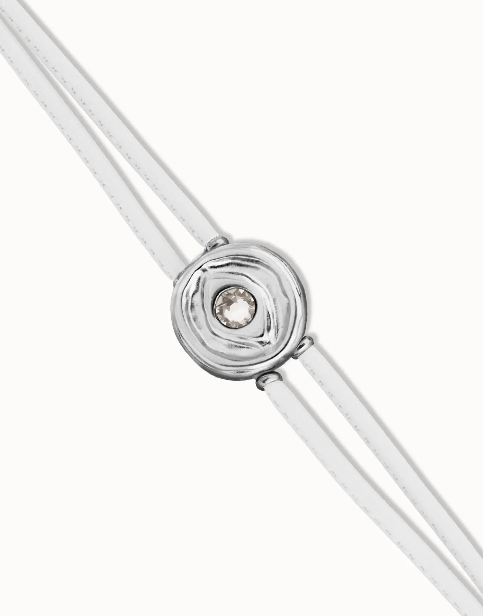 Pulsera doble de cuero blanco con ojo bañado en plata de ley