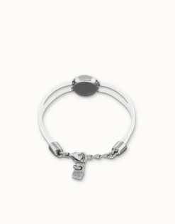 Pulsera doble de cuero blanco con ojo bañado en plata de ley