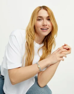Pulsera doble de cuero celeste con ojo bañado en oro 18k