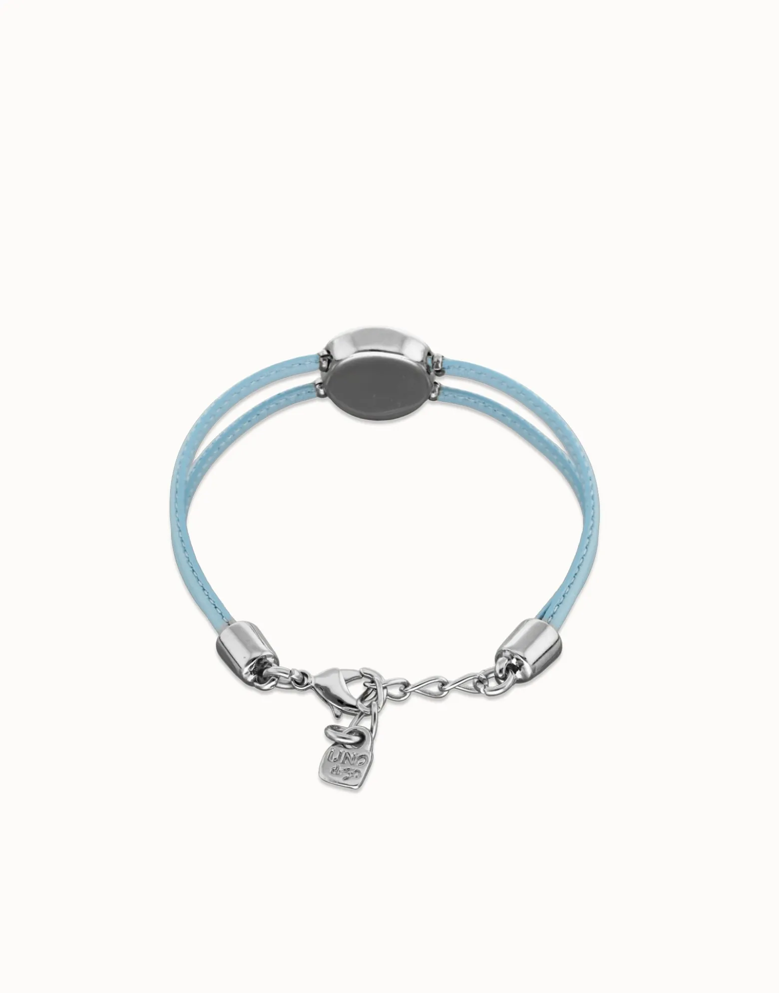 Pulsera doble de cuero celeste con ojo bañado en plata de ley