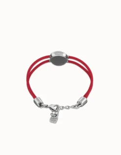 Pulsera doble de cuero fucsia con ojo bañado en plata de ley