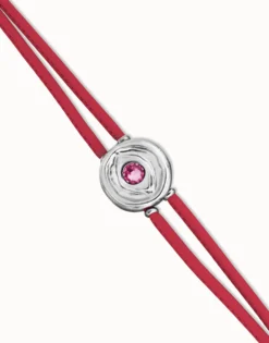 Pulsera doble de cuero fucsia con ojo bañado en plata de ley
