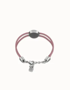 Pulsera doble de cuero lila con ojo bañado en plata de ley