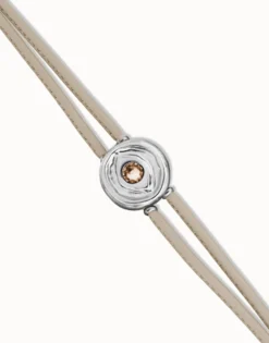 Pulsera doblede cuero marfil con ojo bañado en plata de ley