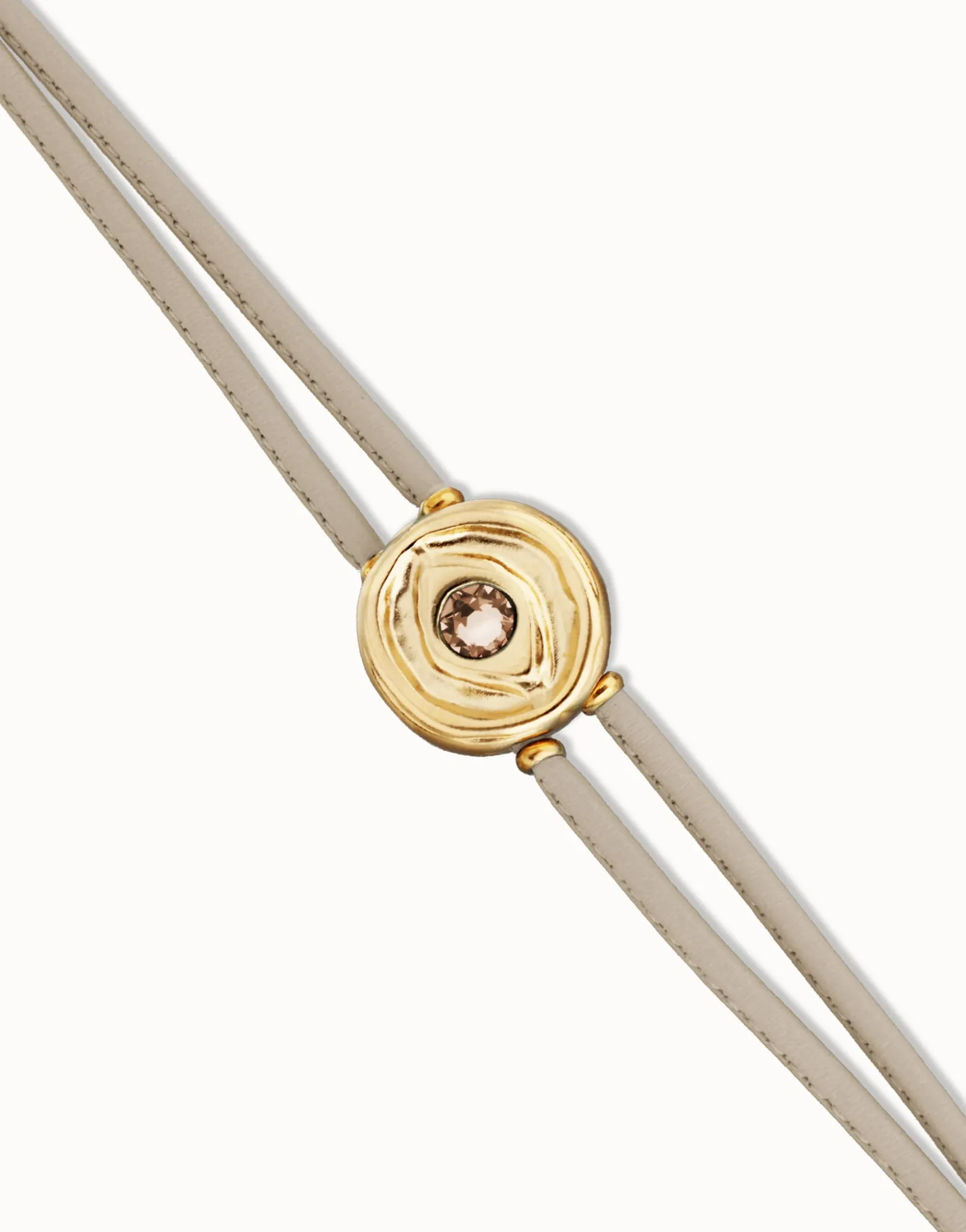 Pulsera doblede cuero marfil con ojo bañado en oro 18k