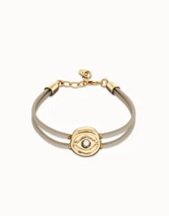 Pulsera doblede cuero marfil con ojo bañado en oro 18k