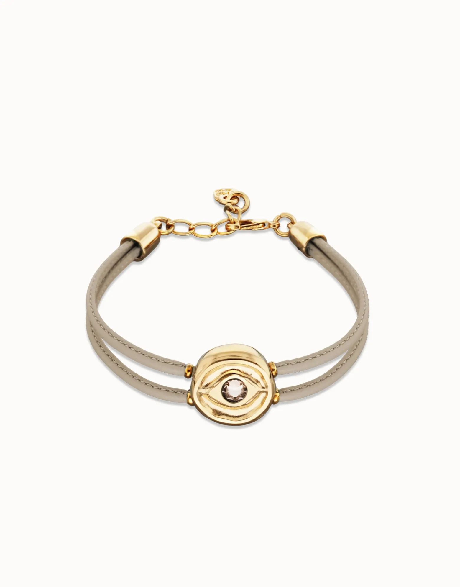 Pulsera doblede cuero marfil con ojo bañado en oro 18k