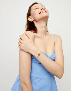 Pulsera doblede cuero marfil con ojo bañado en oro 18k