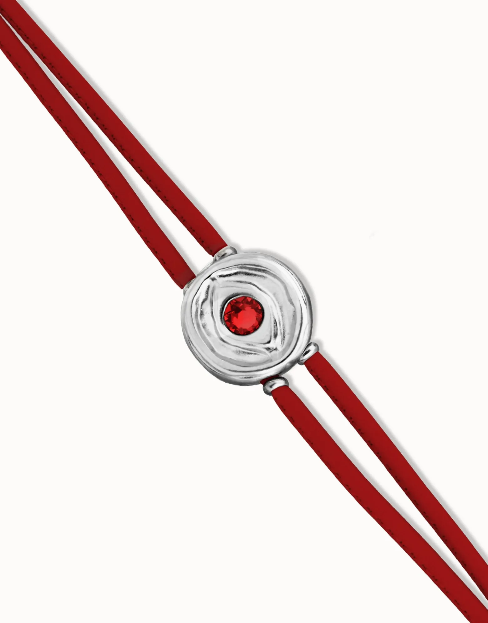 Pulsera doble de cuero rojo con ojo bañado en plata de ley