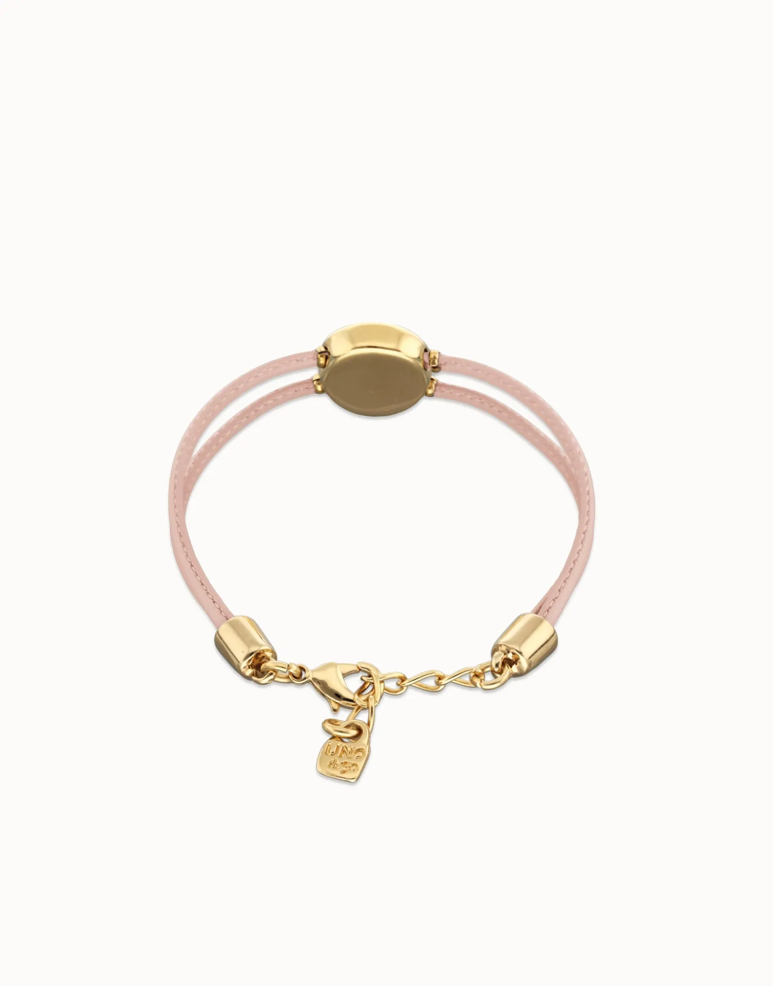 Pulsera doble de cuero rosa con ojo bañado en oro 18k
