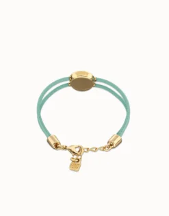 Pulsera doble de cuero turquesa con ojo bañado en oro 18k