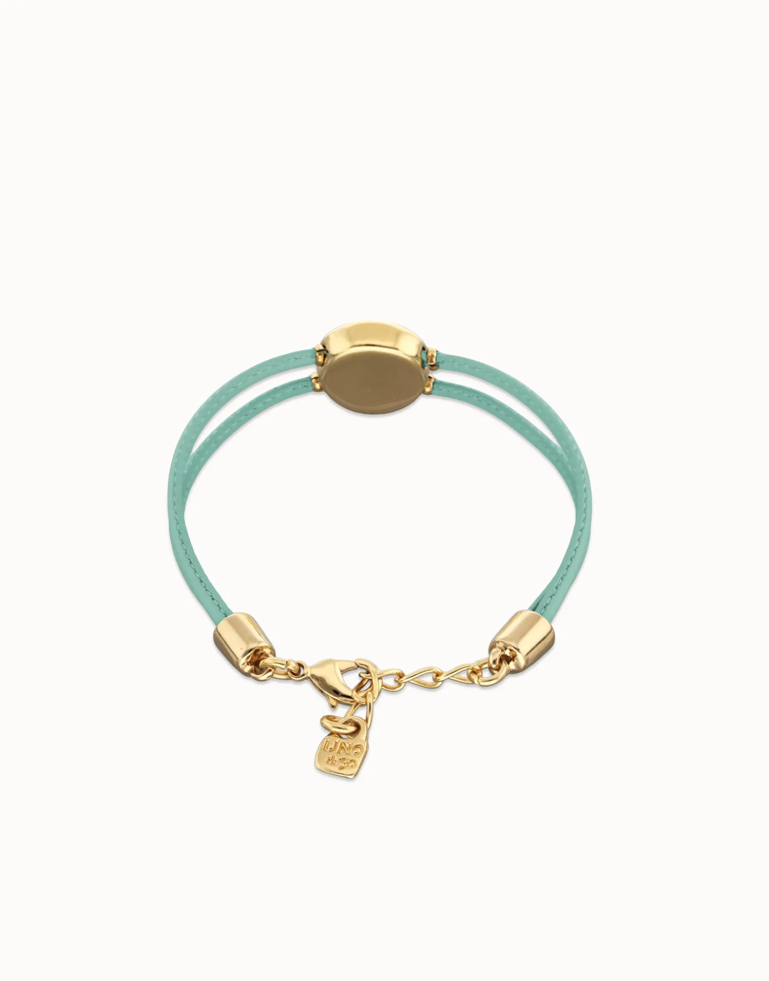 Pulsera doble de cuero turquesa con ojo bañado en oro 18k