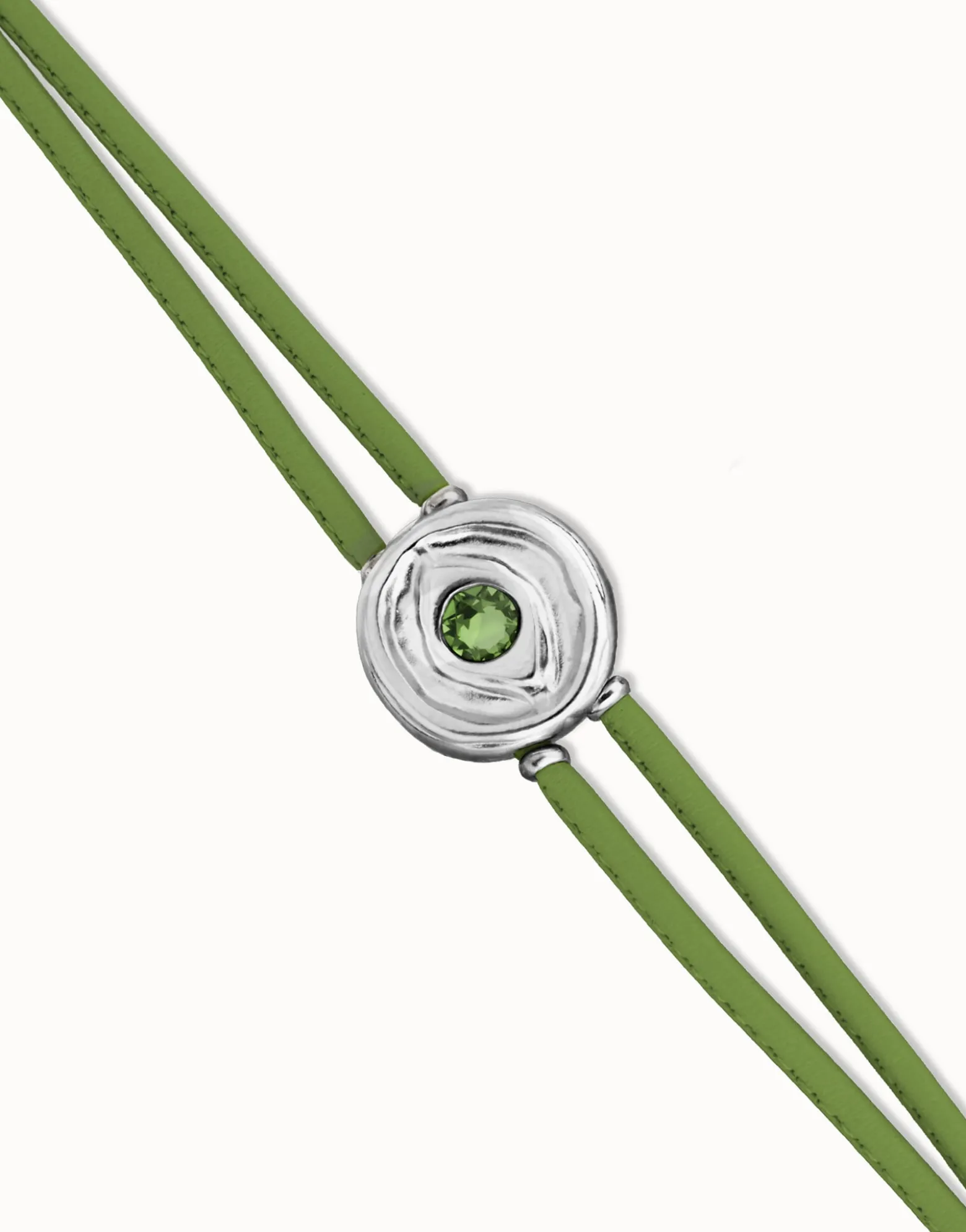 Pulsera doble de cuero verde con ojo bañado en plata de ley