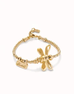 Pulsera elastica con libélula bañada en oro de 18k