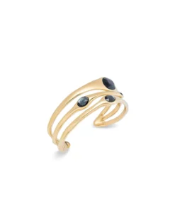 Pulsera rígida bañada en oro 18k con 2 cristales grises, 1 blanco y 1 rosa