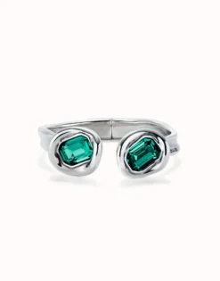 Pulsera rígida bañada en plata de ley y dos cristales verdes