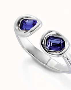 Pulsera rígida bañada en plata de ley y dos cristales morados