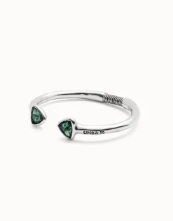 Pulsera rígida bañada en plata de ley con dos cristales facetados verdes