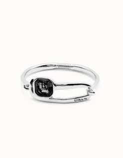 Pulsera rígida bañada en plata de ley con cristal facetado negro